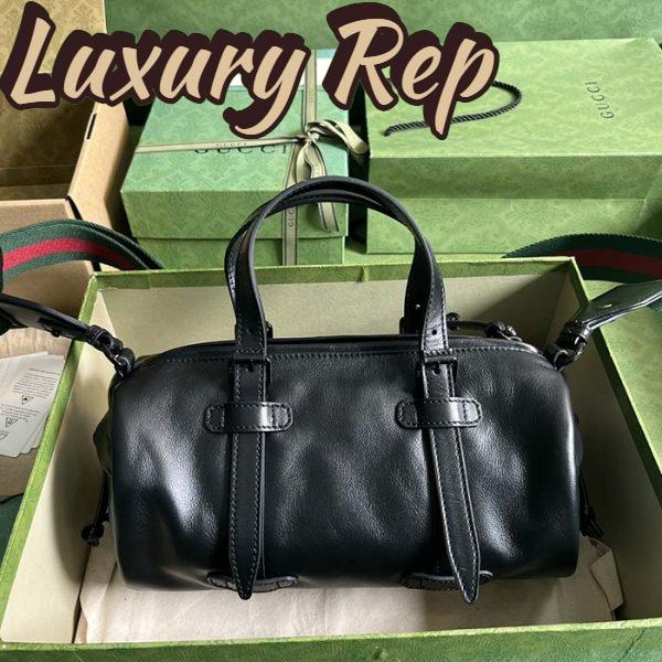 Replica Gucci GG Unisex Small Duffle Bag Tonal Double G Black Leather 3