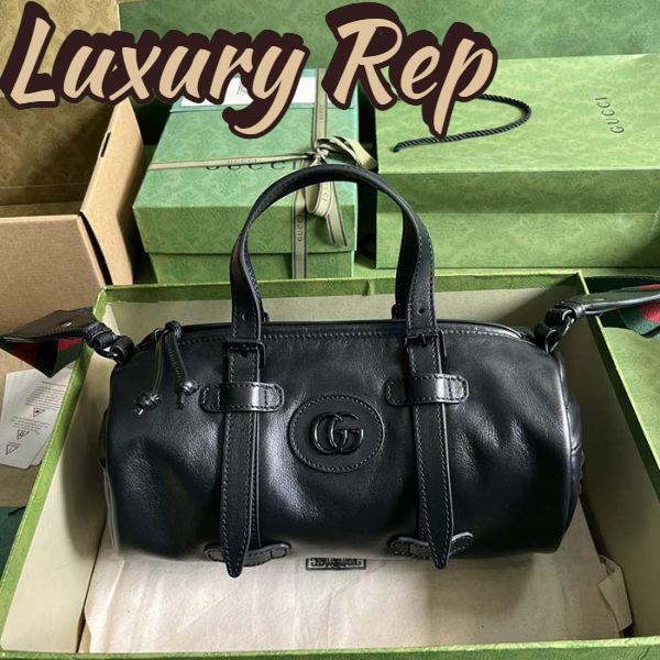 Replica Gucci GG Unisex Small Duffle Bag Tonal Double G Black Leather 4