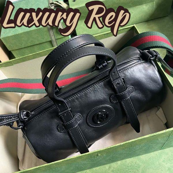 Replica Gucci GG Unisex Small Duffle Bag Tonal Double G Black Leather 9