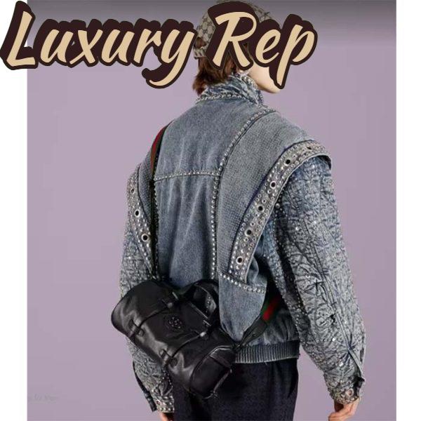 Replica Gucci GG Unisex Small Duffle Bag Tonal Double G Black Leather 12