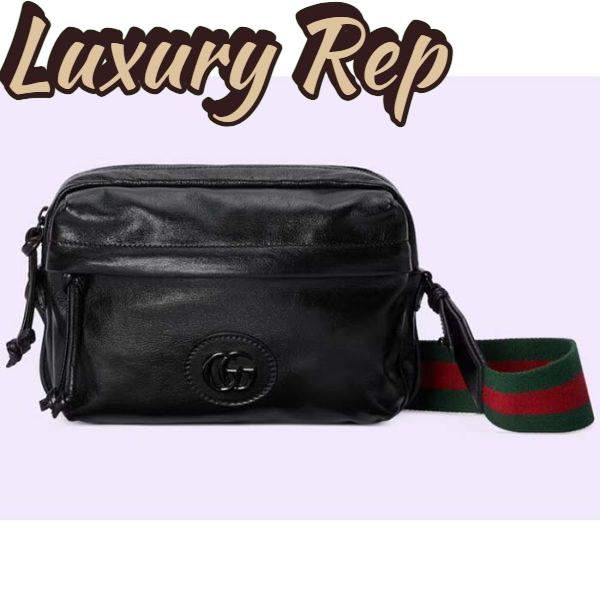 Replica Gucci GG Unisex Shoulder Bag Tonal Double G Black Leather