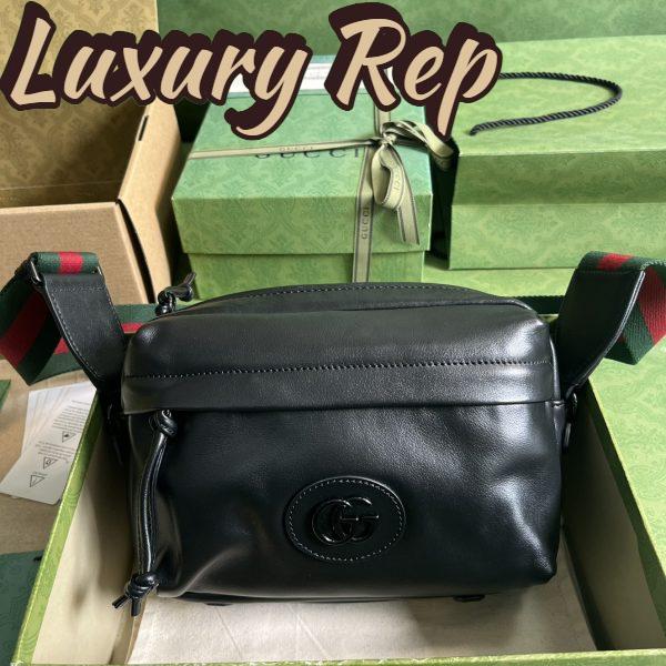 Replica Gucci GG Unisex Shoulder Bag Tonal Double G Black Leather 3