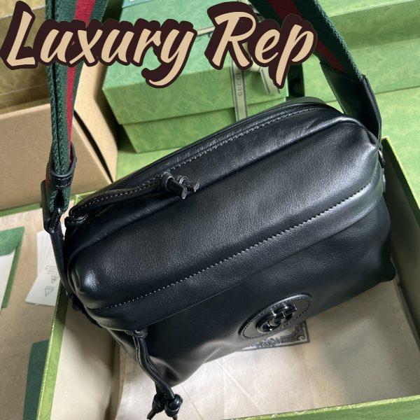 Replica Gucci GG Unisex Shoulder Bag Tonal Double G Black Leather 5