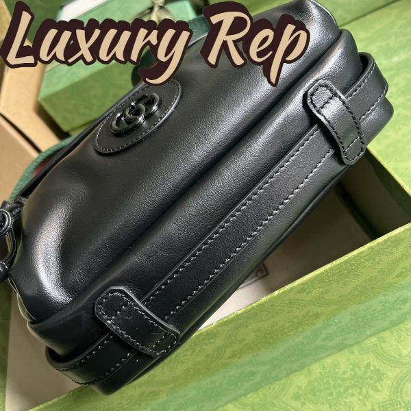 Replica Gucci GG Unisex Shoulder Bag Tonal Double G Black Leather 6
