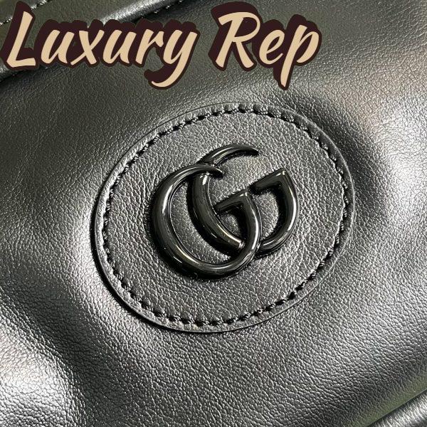 Replica Gucci GG Unisex Shoulder Bag Tonal Double G Black Leather 8