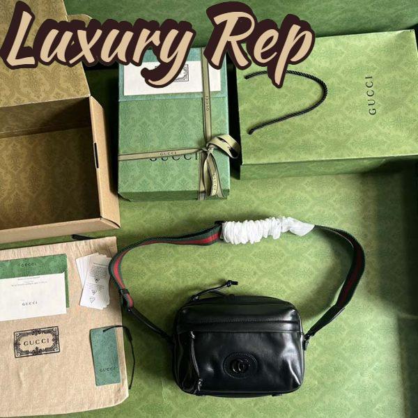 Replica Gucci GG Unisex Shoulder Bag Tonal Double G Black Leather 10