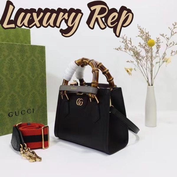 Replica Gucci GG Women Diana Mini Tote Bag Black Leather Double G 7