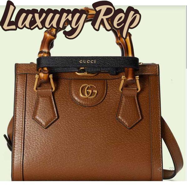 Replica Gucci GG Women Diana Mini Tote Bag Cuir Brown Leather Double G