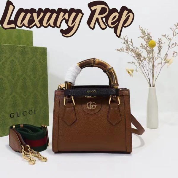 Replica Gucci GG Women Diana Mini Tote Bag Cuir Brown Leather Double G 3