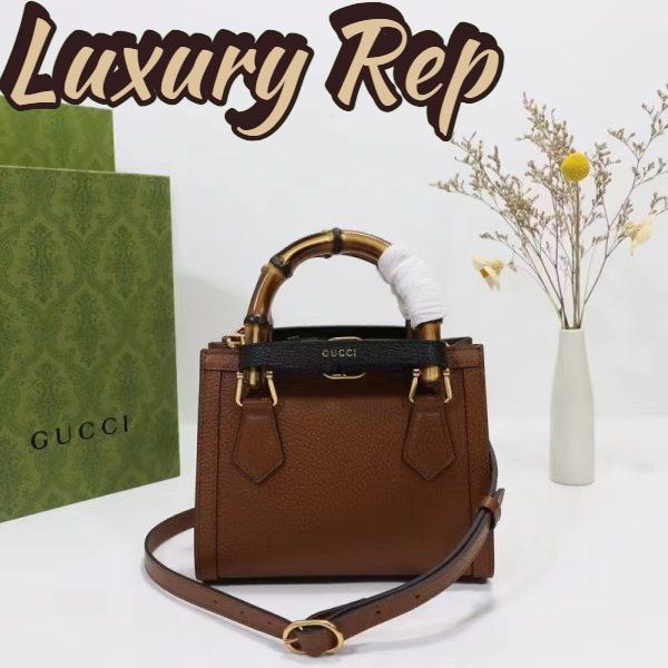 Replica Gucci GG Women Diana Mini Tote Bag Cuir Brown Leather Double G 4