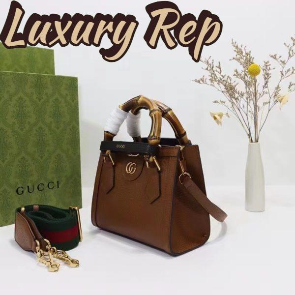 Replica Gucci GG Women Diana Mini Tote Bag Cuir Brown Leather Double G 5
