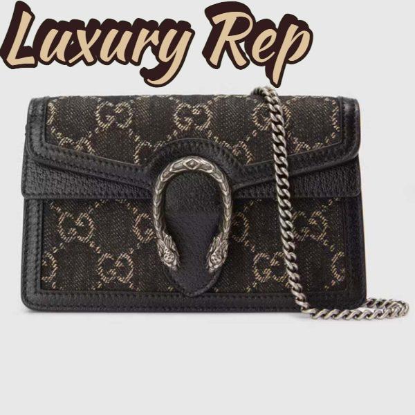Replica Gucci GG Women Dionysus GG Super Mini Bag Black Ivory GG Denim Jacquard