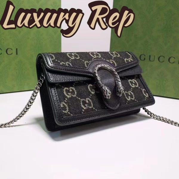 Replica Gucci GG Women Dionysus GG Super Mini Bag Black Ivory GG Denim Jacquard 4