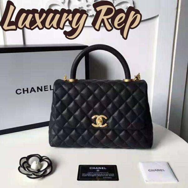 Replica Chanel Women Flap Bag with Top Handle in Grained Calfskin Leather-Black 3