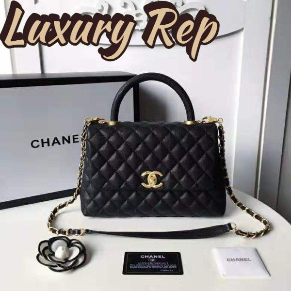 Replica Chanel Women Flap Bag with Top Handle in Grained Calfskin Leather-Black 4
