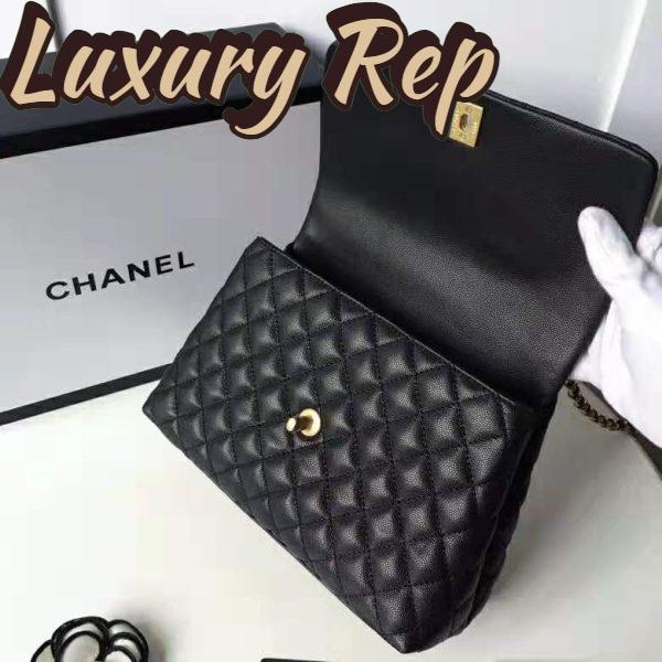Replica Chanel Women Flap Bag with Top Handle in Grained Calfskin Leather-Black 6