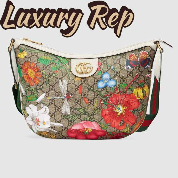 Replica Gucci GG Women GG Flora Shoulder Bag Beige/Ebony Supreme Canvas