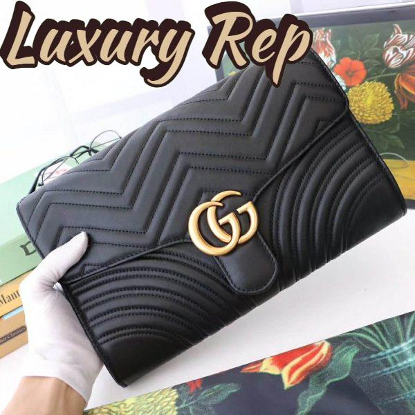 Replica Gucci GG Women GG Marmont Clutch in Black Matelassé Chevron Leather with a Heart 5