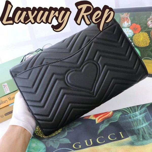 Replica Gucci GG Women GG Marmont Clutch in Black Matelassé Chevron Leather with a Heart 6