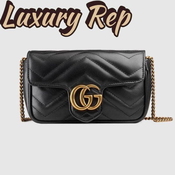 Replica Gucci GG Women GG Marmont Matelassé Leather Super Mini Bag Black Matelassé Chevron
