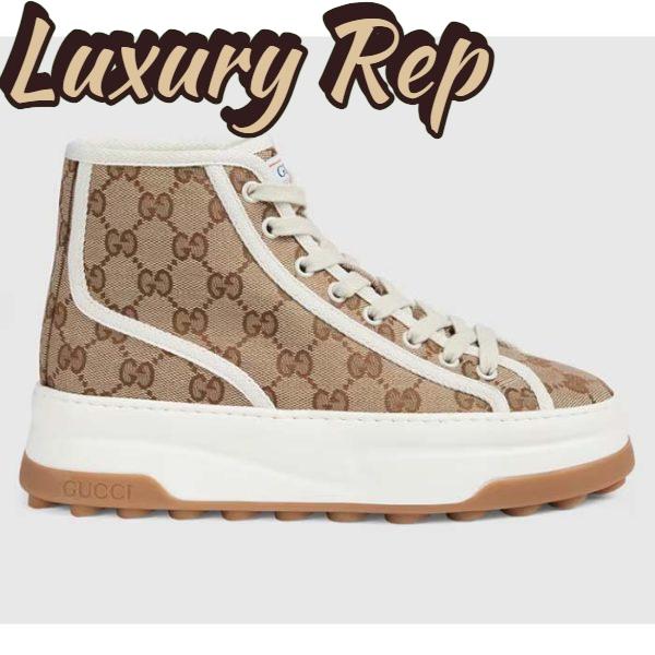 Replica Gucci Unisex GG High Top Sneaker Beige Ebony Original GG Canvas Flat Interlocking G