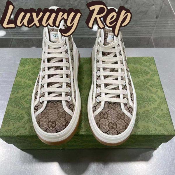 Replica Gucci Unisex GG High Top Sneaker Beige Ebony Original GG Canvas Flat Interlocking G 5