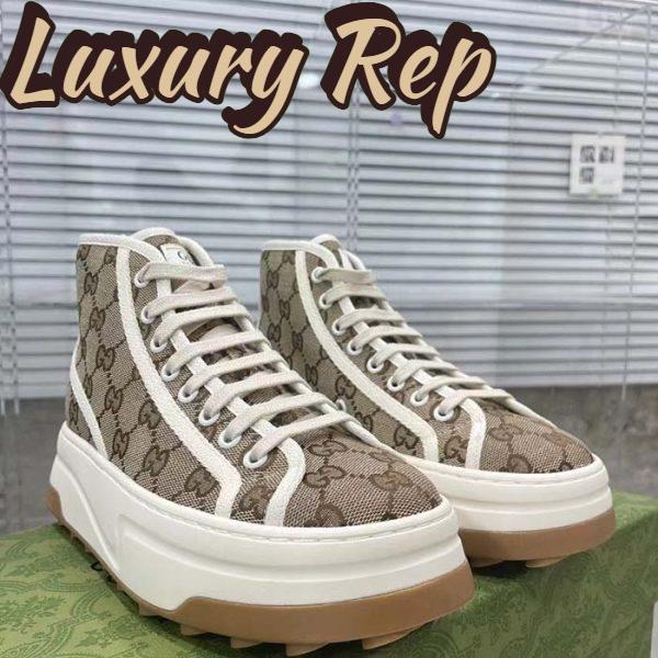 Replica Gucci Unisex GG High Top Sneaker Beige Ebony Original GG Canvas Flat Interlocking G 7