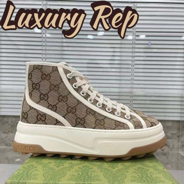 Replica Gucci Unisex GG High Top Sneaker Beige Ebony Original GG Canvas Flat Interlocking G 11