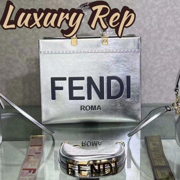 Replica Fendi Women Fendi Sunshine Medium Silver Laminated Leather Shopper 3