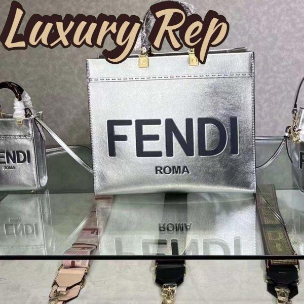 Replica Fendi Women Fendi Sunshine Medium Silver Laminated Leather Shopper 4