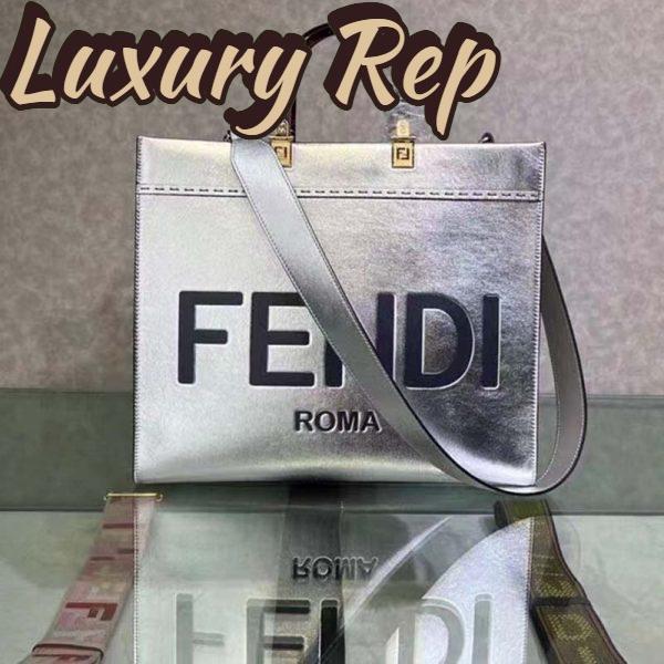 Replica Fendi Women Fendi Sunshine Medium Silver Laminated Leather Shopper 5