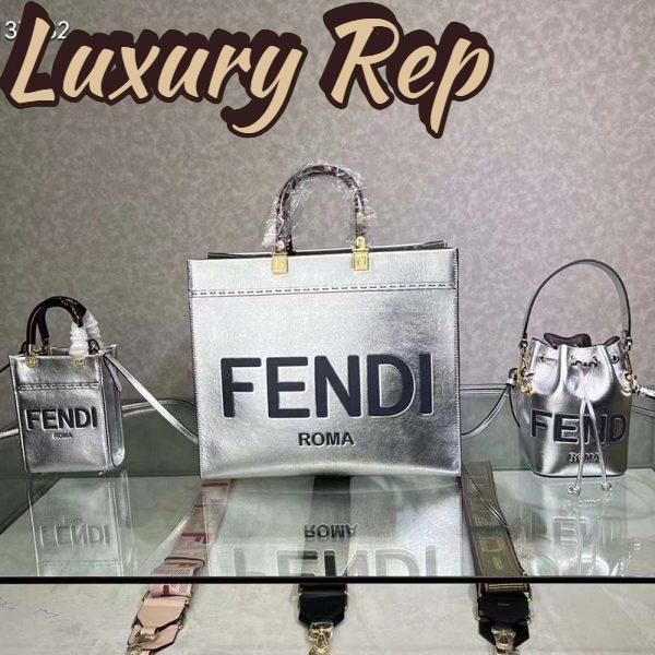 Replica Fendi Women Fendi Sunshine Medium Silver Laminated Leather Shopper 6