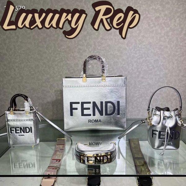 Replica Fendi Women Fendi Sunshine Medium Silver Laminated Leather Shopper 7