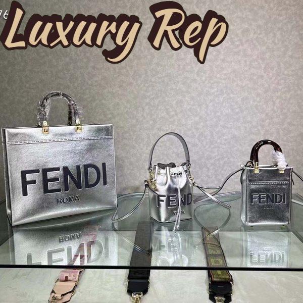 Replica Fendi Women Fendi Sunshine Medium Silver Laminated Leather Shopper 8