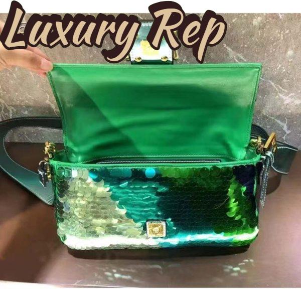 Replica Fendi Women FF Baguette 1997 Green Leather Sequinned Bag 9
