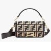 Replica Fendi Women FF Baguette Brooch Fendace Bag Gold Perforated Leather 14
