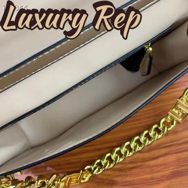 Replica Fendi Women FF Baguette Brooch Fendace Bag Gold Perforated Leather 9
