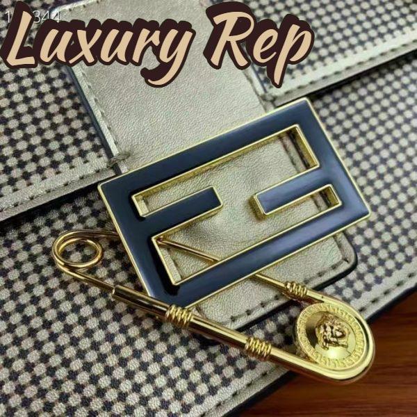 Replica Fendi Women FF Baguette Brooch Fendace Bag Gold Perforated Leather 10