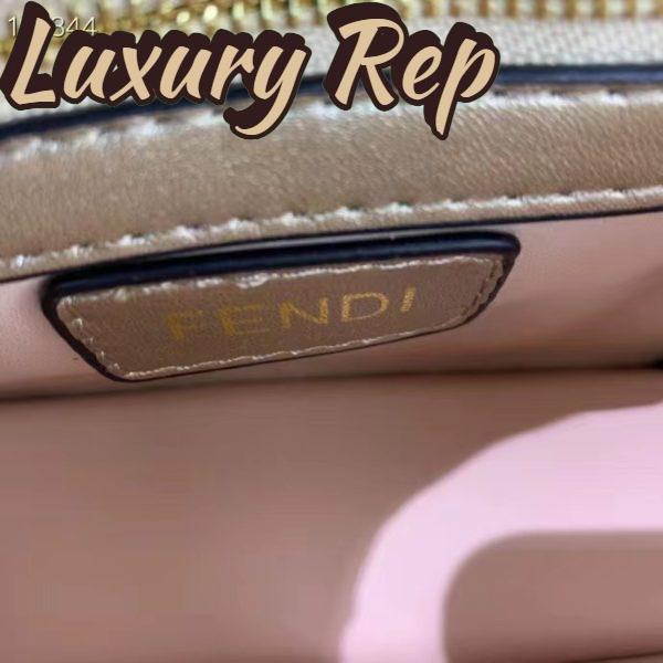 Replica Fendi Women FF Baguette Brooch Fendace Bag Gold Perforated Leather 11