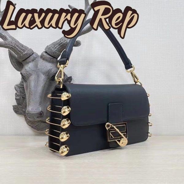 Replica Fendi Women FF Baguette Brooch Fendace Black Leather Bag 4