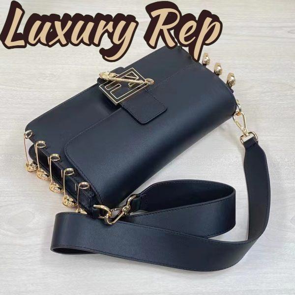 Replica Fendi Women FF Baguette Brooch Fendace Black Leather Bag 6