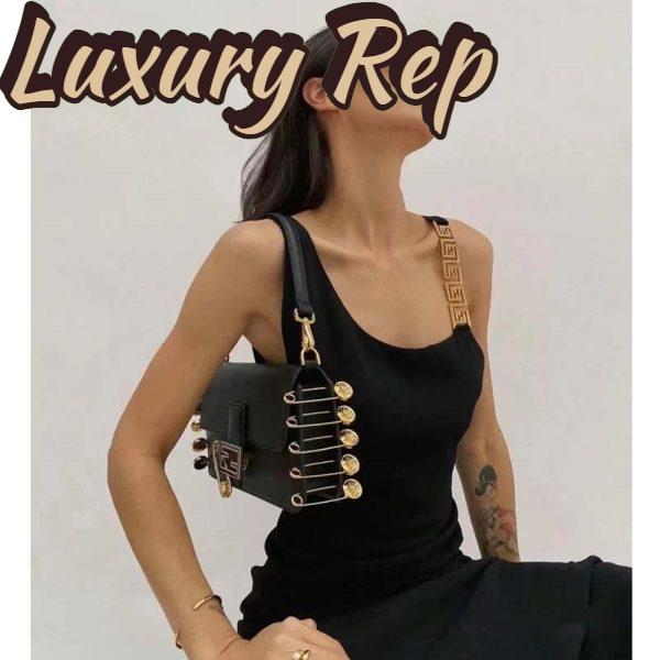 Replica Fendi Women FF Baguette Brooch Fendace Black Leather Bag 10