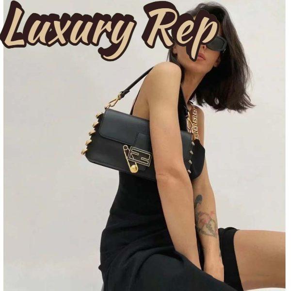 Replica Fendi Women FF Baguette Brooch Fendace Black Leather Bag 11