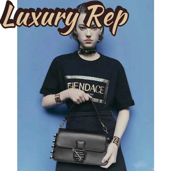 Replica Fendi Women FF Baguette Brooch Fendace Black Leather Bag 12