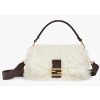 Replica Fendi Women FF Baguette Brown Sheepskin Sheep Fur Calfskin Bag 22