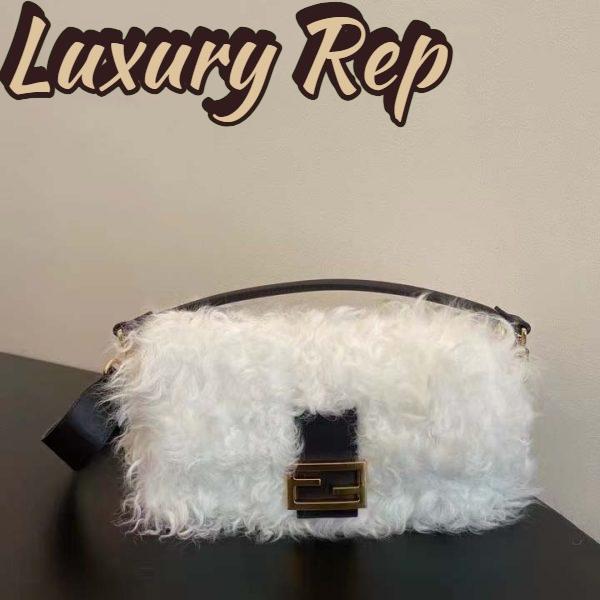 Replica Fendi Women FF Baguette Brooch White Mohair Wool Bag 3