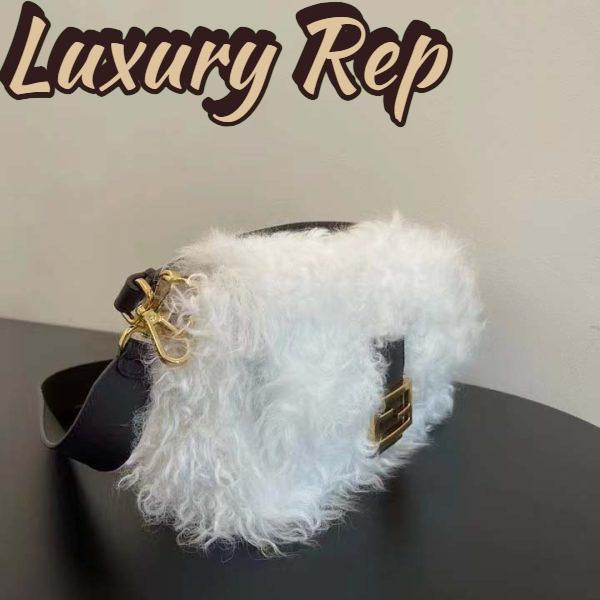 Replica Fendi Women FF Baguette Brooch White Mohair Wool Bag 4
