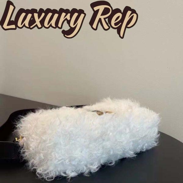Replica Fendi Women FF Baguette Brooch White Mohair Wool Bag 5