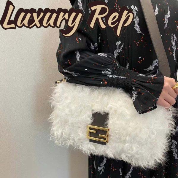 Replica Fendi Women FF Baguette Brooch White Mohair Wool Bag 12