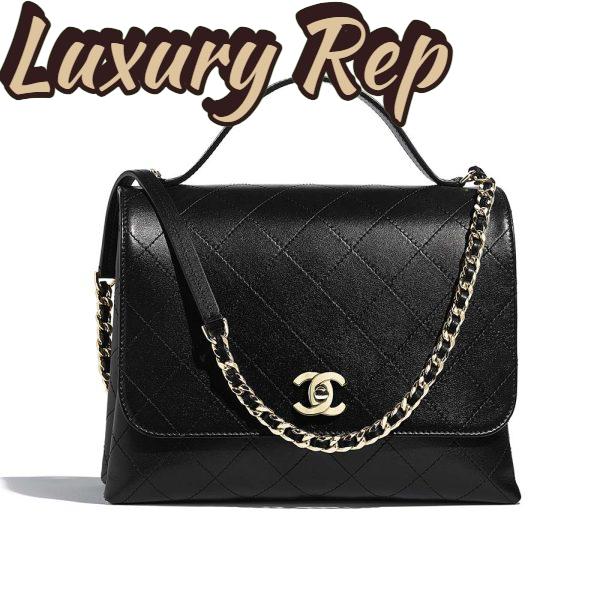Replica Chanel Women Flap Bag with Top Handle in Calfskin-Black